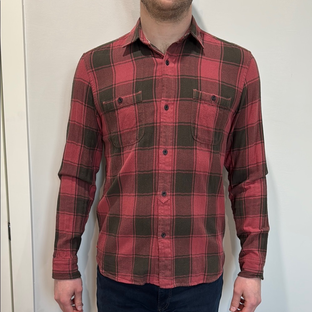Plaid Button-Up Shirt - Red and Green